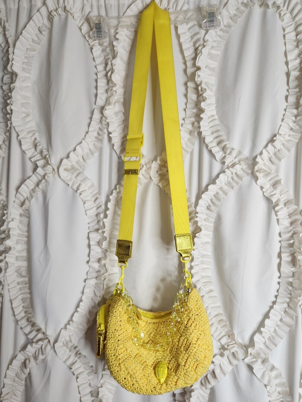 Kurt Geiger Yellow Crochet Shoulder Bag with Lemon Charm